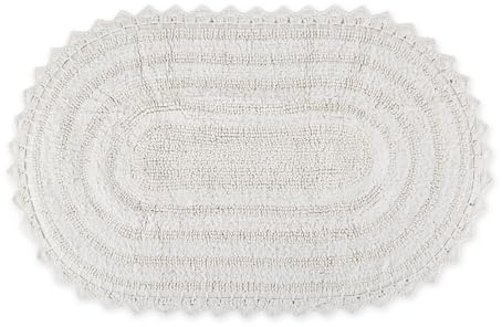 DII Crochet Collection Reversible Bath Mat, Large Oval, 21x34, White