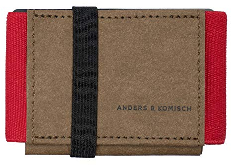 Anders & Komisch A&K Mini Portemonnaie mit Münzfach. Slim Wallet Herren Kartenetui Damen nachhaltiger Geldbeutel aus Deutschland Braun/rot 9x5,5 cm