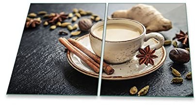 decorwelt | Herdabdeckplatten 2x40x52 cm 2-Teilig Kaffee Braun Ceranfeldabdeckung Universal Spritzschutz Glas Deko Elektroherd Induktion für Kochplatten Herdschutz Schneidebrett Sicherheitsglas