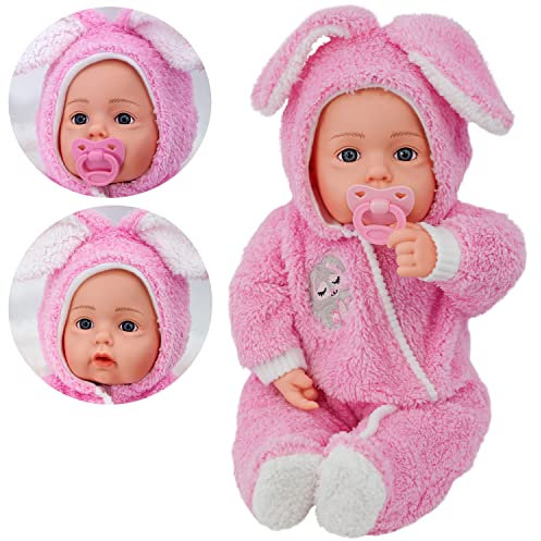 Bibi Doll - 20 Lifelike Large Size Soft Bodied Baby Doll Girls Boys Toy With Dummy & Sounds (Baby Pink Onesie)