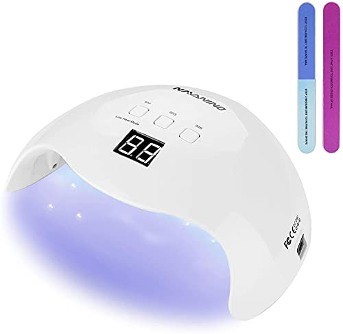 NAVANINO Lampada UV LED, Può Curare Rapidamente i Raggi UV Gel gel Costruttore/LED 48W Potenza Massima Viene Fornito con 2 Bastone Per Levigatura Timer Preimpostati (30s,60s,99s) (bianca)