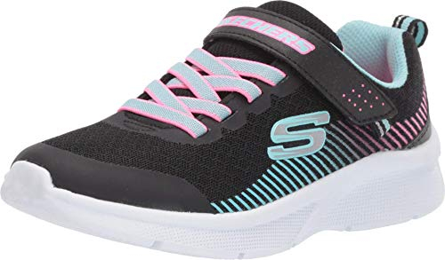 Skechers Fille Microspec Baskets Tendance, Maille Noire Noire Turquoise Rose Fluo, 36 EU