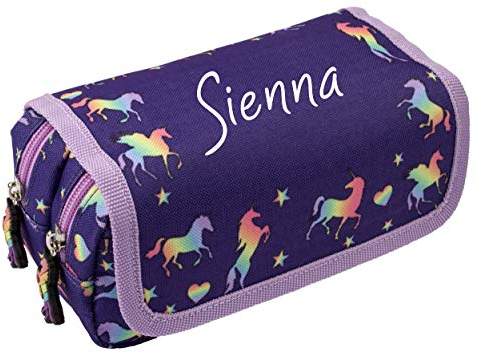 Fringoo Personalised Kids Pencil Case 2 Compartment Large Stationery Pouch School Accessories Organiser Funny Cute School Pencil Case for Girls Boys (Unicorn)