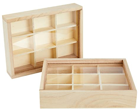 Sortierbox mit durchsichtigem Schiebedeckel und 9 Fächern, Setzkasten, 17 x 3,5 x 13 cm, 2 Stück