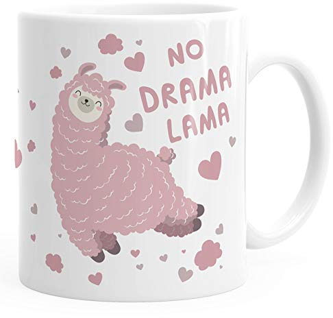 MoonWorks® Kaffee-Tasse Spruch No Drama Lama Tier Motiv rosa Bürotasse lustige Kaffeebecher weiß Keramik-Tasse