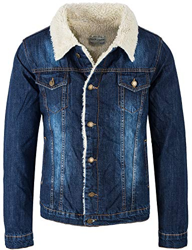 Rock Creek Herren Jeansjacke Winterjacke Teddyfutter Herrenjacke Herren Winter Jacken Teddyfellkragen Parka Warm Bomberjacke H-217 Dunkelblau XL