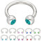 Treuheld® | Silbernes HUFEISEN Piercing Ring mit Kristallen - [117.] 1.2 x 12 mm (Kugeln: 4mm) - petrol