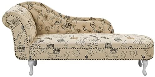 Beliani Retro Chaiselongue linksseitig beige Polyester Druckstoff Nimes