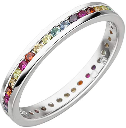Jobo Damen Ring 925 Sterling Silber mit bunten Zirkonia rundum Größe 58