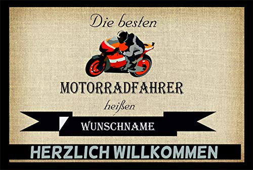 Crealuxe Fussmatte mit Wunschtext / Wunschname Die besten Motorradfahrer heißen ... - 60x40 cm - Gummi Rückseite / rutschfest - Filzoberfläche - Bedruckte Türmatte - Innenmatte - Schmutzmatte