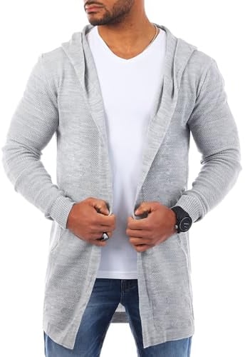 Carisma Herren Feinstrick Cardigan leichte Weste Strickjacke mit Kapuze Lange Passform Oversize Long fit 7717