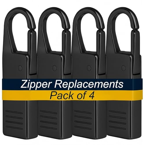 Zipper Pull Replacement: 4 Luggage Zipper Pulls - 1.5x0.43x0.17in (Black)