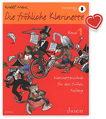 Die fröhliche Klarinette 1 - Klarinettenschule für den frühen Anfang - Online-Material zum Download + bunte herzförmige Notenklammer - 9783795798949