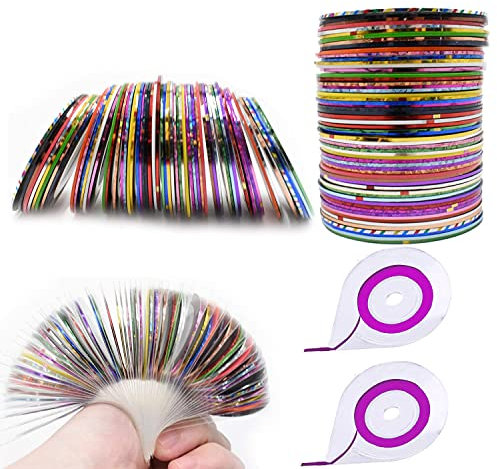 60 Colors Nail Striping Tape Line 2 Pieces Nail Tape Dispensers Free Tape Roller Dispenser Striping Tape Line Nail Art Decoration Stickers Nail Art Decoration Sticker DIY Nail Tip