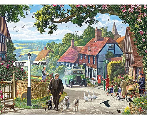 Bits and Pieces – 3000 Piece Jigsaw Puzzle for Adults – The Country Bus - Small Town in The English Countryside Jigsaw Puzzle by Artist Steve Crisp, Completed Puzzle Size: 32-1/2 x 45-1/4