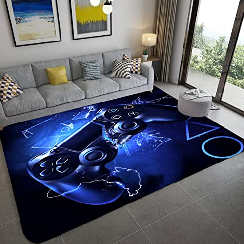 Gamer Controller Große Teppiche für Wohnzimmer Schlafzimmer Kinder Spielen Krabbelmatte Teenager Junge Graffiti Spielkonsole Teppiche Rutschfeste Bodenmatte Fußmatten (Blau,120x180 cm)