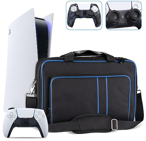 PS5 Tragetasche, Reisetasche für PS5, Schutzhülle PS5 Kompatibel mit Playstation 5 Konsole, Große Aufbewahrungstasche Reisetasche für Playstation 5 Digital Disk Edition, Silikon Protector Controller