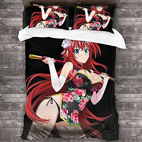 ANSSON Rias Gremory Bettwäsche 135x200cm Set,High School DxD Bettbezug Rot,Anime-Fans bettwäsche Junge und Mädchen Geschenke (135x200cm+80x80cmx2, Rias3)