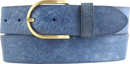 BELTINGER Damen-Gürtel aus weichem Vollrindleder Vintage-Look 4 cm | Jeans-Gürtel für Damen mit goldener Gürtelschließe 40mm | Ledergürtel Used-Look | Blau 120cm