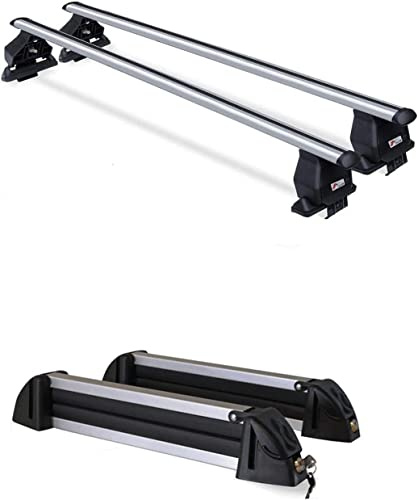 Dachträger aus Aluminium + Skiträger 4 Paar Ski oder 2 Snowboard für Mercedes C-Klasse (W204) 4 Türer von 2007 bis 2013 mit Dach ohne Railing, Befestigung FIX POINT