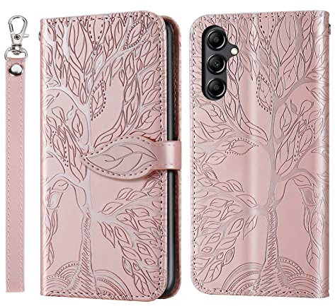 Rostsant Coque Samsung Galaxy A24 4G Arbre en Relief Housse en Cuir PU Samsung A24 Portefeuille Étui à Rabat pour Samsung Galaxy A24 4G - Or Rose