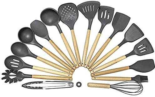 Kitchen Cooking Utensils Set 16 pcs Non-Stick Silicone Cooking Kitchen Utensils Spatula Set Wooden Handle Silicone Heat Resistant Kitchen Gadgets Utensil