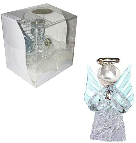 Engel Segen Box, Schutzengel mit blauen Flügeln Geschenk-Dekor, herzerwärmendes Gebet, Kristallglas-Figuren in Box, Segensgeschenk (Engel Segen Box, weiß)