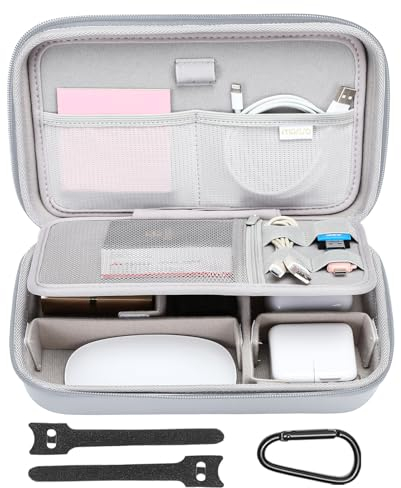 MOSISO Electronic Organizer Travel Case Compatible with MacBook Power Adapter, Compatible with Magic Mouse & Pencil, SD Card, USB Flash Disk with 4 Modular Insert & 2 Cable Tie & Snap Hook, Gray