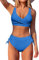 Beachsissi Damen Cross Back Badeanzüge Leopard Twist Front Bademode Kordelzug Side Bikini Sets, Königsblau, L