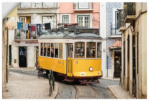 ARTland Wanddeko Wandtattoo selbstklebende Vinylfolie 60x40 cm Historisch Zug Tram Straßenbahn Altstadt Lissabon Portugal U4SR