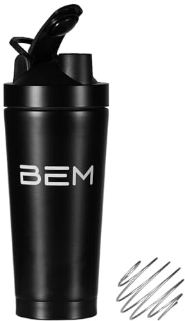 BEM Protein Shaker Edelstahl 750ml – Thermo Shaker mit Kugel | Shake Becher, Eiweiß Shaker, Auslaufsicher | Shaker für Proteinshake und Gym, Blender Bottle und Metallshaker