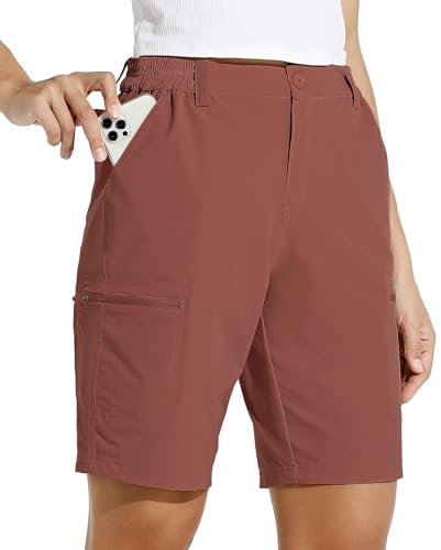 WILLIT Damen Shorts Wanderhose Kurze Hose Sommer Cargohose Radhose Stretch Sporthose Golfshorts Schnelltrocken Wander Outdoor Leichte Reise Shorts mit Taschen Rostrot M