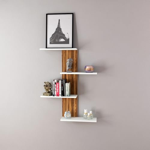 [en.casa] Scaffale da Parete Libreria Moderna da Muro con 4 Ripiani a Scaletta Consolle Pensile da Soggiorno 78 x 17 x 100 cm - Effetto Rovere Antico/Bianco