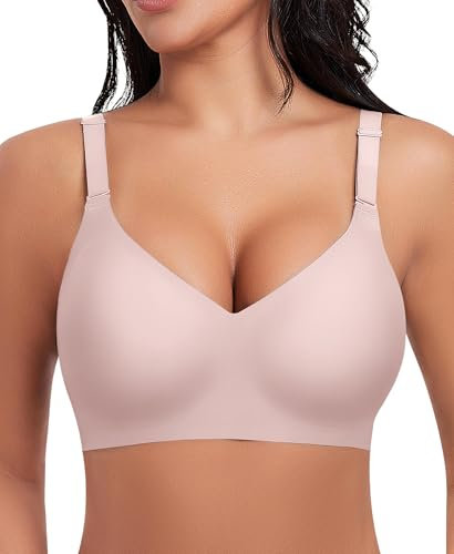 Ganado Damen BH Ohne Bügel Nahtloser BH Tiefem V-Ausschnitt Bralette Push Up BHS Soft Bequem BHS Bügellos Bustier (Rosa, 2XL)