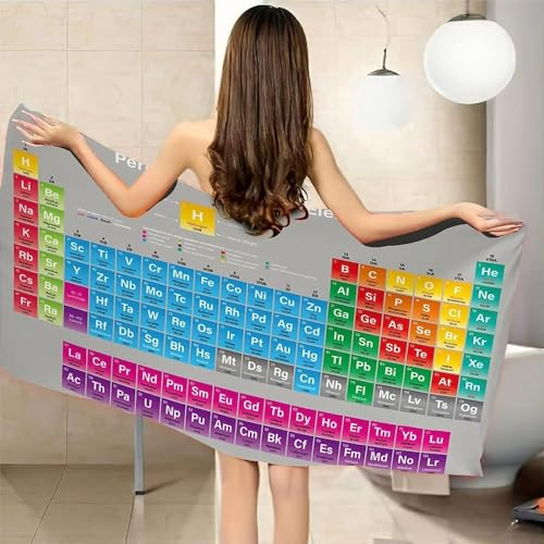 Latwerio Strandtuch Periodensystem, 3D Handtuch Periodensystem Badetücher, Absorbierendem Strandtuch Mikrofaser Weich Badetuch XXL für Camping Fitnessstudio Reise Strandhandtuch 150x200 cm A2993