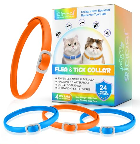 Collier Anti Puces pour Chat,Anti Puces et Tiques pour Chats Réglable pour Toutes Races Tailles,8mois Protection et Longue DuréE ImperméAble RéGlable,Traitement ContreLes Puces (Blue+Orange)