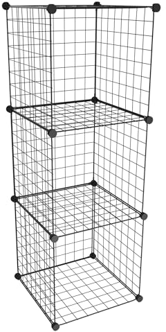 Aigentlich Drahtwürfel-Regal 3 Fächer Madrid, Drahtwürfel Metall Schwarz H109 x B38,5 x T38,5cm, Verkaufswand Büroregal erweiterbar, Verkaufsregal Steckgittersystem einfacher Aufbau, Schaufensterregal