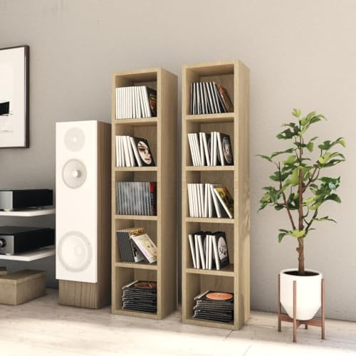 Cozynest 2X CD Regal Ständer Standregal Wandregal Medienregal Dekoregal Aufbewahrung Büroregal für 160 CDs Weiß 21x16x93,5cm (Sonoma Eiche)