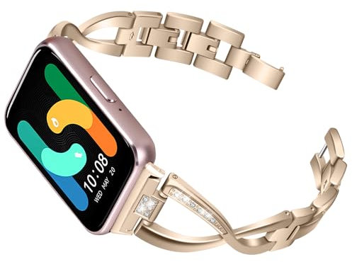 SMYAOSI Bracelet en Métal pour Samsung Galaxy Fit 3 SM-R390, Brillant Bracelet de réglable en acier inoxydable pour Samsung Galaxy Fit 3 SM-R390 Smartwatch Activity Tracker Femmes Hommes (Or)