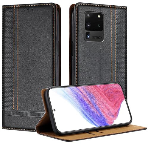 Mo-Beauty Handyhülle für Samsung Galaxy S20 Ultra, PU Leder Flip Klappbare für Samsung S20 Ultra mit Standfunktion Kartenfächer Magnet Hülle (Schwarz)