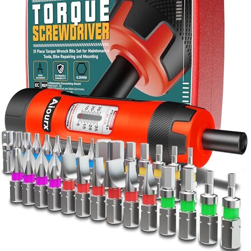 Aiourx Torque Screwdriver Set, 1/4 Drive 10-80 Inch Pounds lbs, 31 Pcs Torque Screwdriver Wrench with S2 Steel Bits Set for Professional Maintenance, Tools, Bike Repairing and Mounting