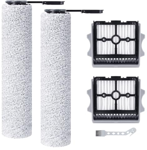 Rouleau de brosse de rechange et Filtre HEPA pour Tineco Floor One Stretch S6/S6 stretch lite Aspirateur Eau et Poussière Laveur de Sols, 2 rouleaux de brosse + 2 filtres + 1 brosse de nettoyage