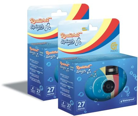 GT PHOTO GT27WP Realishot Splash - Pack de 2 Appareils Photo Jetables Étanches, 27 Photos, 35mm, 4K Ultra HD, Waterproof - Bleu