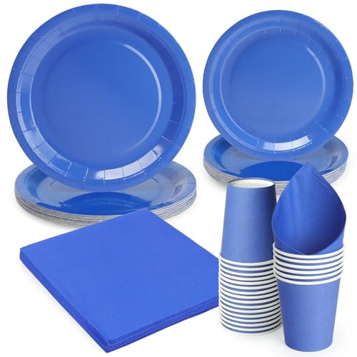PARTY GO Ensemble de vaisselle jetable de 96 pièces - Assiettes, gobelets et serviettes en carton - Couleur unie - Fournitures de fête pour mariage, anniversaire, fête prénatale - Décorations de table