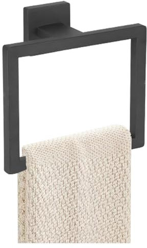 JOPOFI Portasciugamani ad anello, porta asciugamani – in acciaio inox SUS 304 spesso porta asciugamani per bagno, design moderno quadrato, barra portasciugamani contemporanea – nero opaco