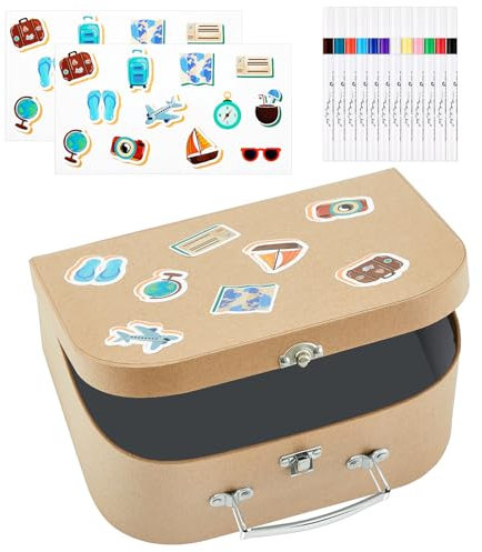 Namalu Mini Koffer Geschenkbox mit Griff Box für Geldgeschenke 25,5 x 18,5 x 10 cm Puppenkoffer Reise Souvenir Box mit Aufkleber und Farbstift Kleine Reiseutensilien für Hochzeiten Reisegutscheine