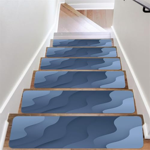 Surwin Modern Stufenmatten 5 Stück Weich rutschfest Treppenstufen Matten, Innen Stufenteppich, Wohnung Treppenteppich, Stufenteppich, Treppenmatten Gummirückseite (76x20cm,Blaugrau)