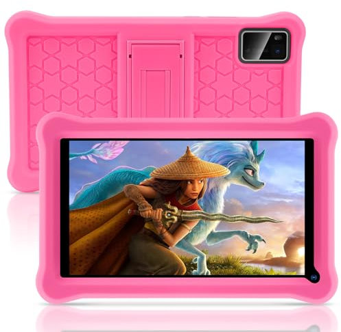 Tablet per bambini 7 Pollici Android 13 Tablet con Controllo Parentale, 8GB RAM+64GB ROM(128GB Espandibile), Doppia Fotocamera, Bluetooth, App preinstallate per Kids Tablet PC con Custodia (Pink)