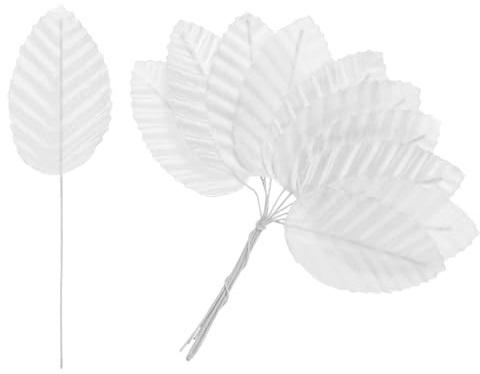 M METERXITY 120 Hojas Artificiales De Seda Hojas Individuales Falsas Blanco | Con Alambre, Hojas Ramos/Coronas/Bodas/Decoraciones De Fiesta, Hojas Artificiales Para Manualidades De Rosas