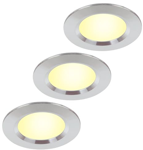HCFEI 3er Set Möbel Einbauleuchte 12V ultra flach 3W LED-Einbaustrahler 55mm Lochausschnitt mit 2M Kabel IP44 Deckenspot für Spiegelschränke, Vitrinen, Möbel und Schränke (Chrom 3000K)